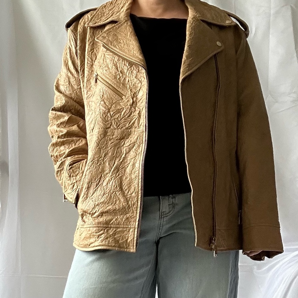 Michael Kors Oversized Crinkled Leather Jacket